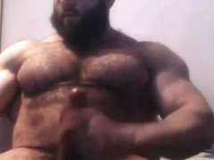 Hairy Muscle Beast Jerks His Cock