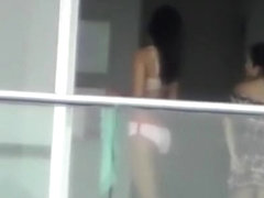Teen girl snaps dirty selfies on balcony