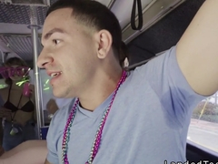 Stranded teen bangs in orgy bus