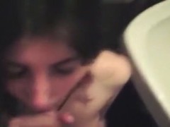 Dude captures his russian girl gf sucking cock in the bathroom mirror