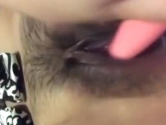 Girlfriend masturbate with pink vibrate dildo