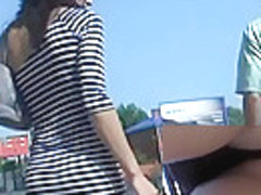 Dark striped suit upskirt