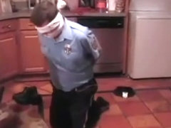 BG Cop bound gagged and blindfolded in the kitchen