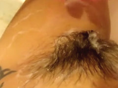 washing my hairy cunt and ass. playing with pussy hairy