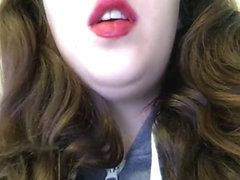 Hot Chubby Brunette Teen Smoking Cork Tip Cigarette in Bright Red Lipstick